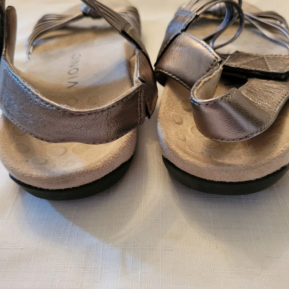 Vionic 9 Sandals Pewter Metallic Strappy Leather Orthotic TALULAH Summer Glam